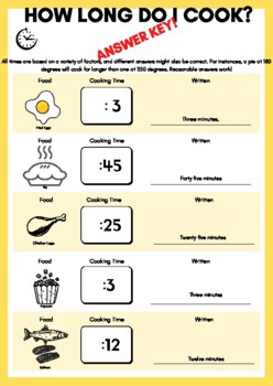 Preview of Cooking time research worksheet