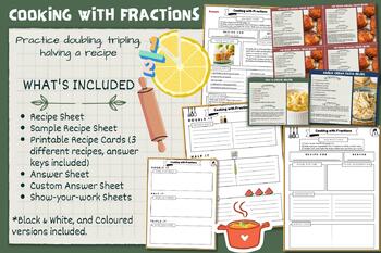 Preview of Cooking with Fractions: RECIPE Cards, multiplying & dividing fractions, fun