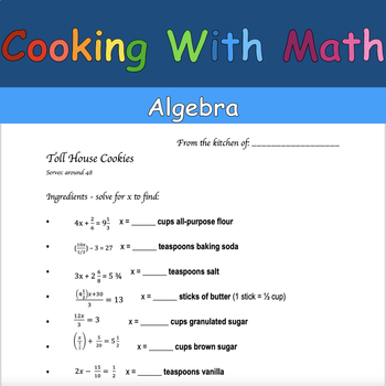 Preview of Cooking with Math - Algebra