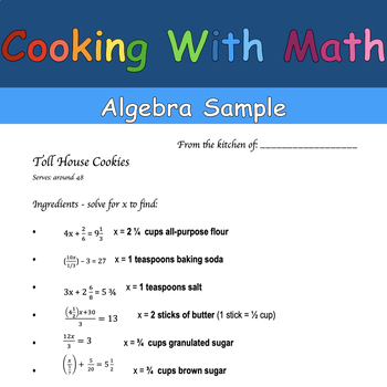 Preview of Cooking with Math - Algebra sample