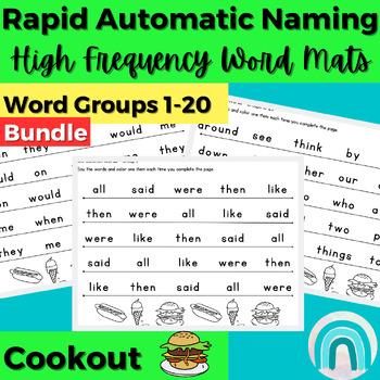 Preview of Cookout High Frequency Words Sight Word Rapid Automatic Naming Activities 1-20