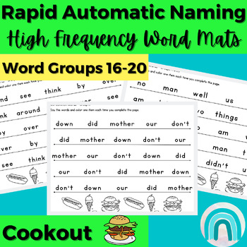 Preview of Cookout High Frequency Words Sight Word Rapid Automatic Naming Activities 16-20