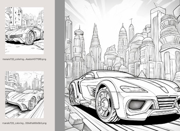 Preview of Cool Cars with Background Coloring Pages - 4 Total on PDF