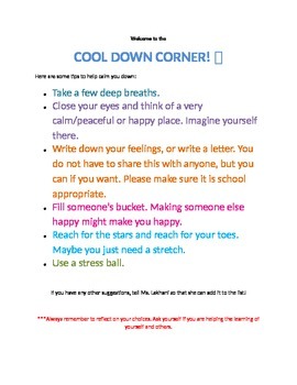 Preview of Cool Down Corner