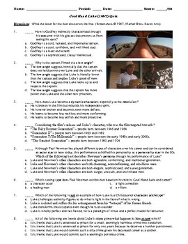 Cool Hand Luke Film 1967 20 Question Matching And Multiple Choice Quiz