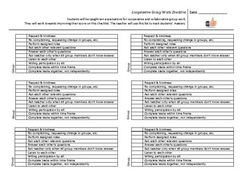 Cooperative Group Work Checklist by Julie Hiles TpT