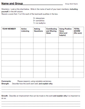 Preview of Cooperative Learning/Group Rubric Printable