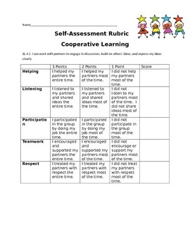 Preview of Cooperative Learning Rubric Freebie