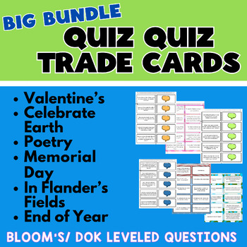 Preview of Quiz Quiz Trade Trivia & Discussion Cards BUNDLE End of Year, holidays, Memorial