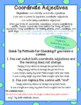 Coordinate Adjectives Task Cards by MClaSSy | Teachers Pay Teachers