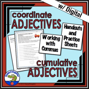Preview of Coordinate Adjectives and Cumulative Adjectives - Easel Digital and Printable