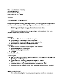 Preview of Coordinate Geometry Math Lesson Plan