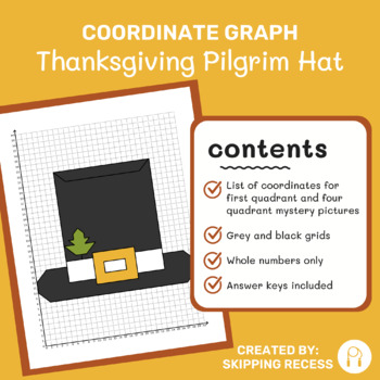 Preview of Coordinate Graph Mystery Picture: Thanksgiving Pilgrim Hat