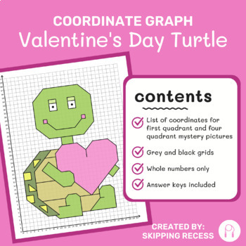 Preview of Coordinate Graph Mystery Picture: Valentine's Day Turtle