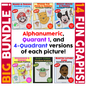 Preview of Coordinate Graph Mystery Pictures BIG Bundle 14! Ordered Pairs Graphing Fun!