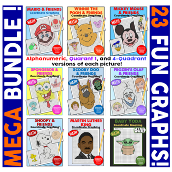Preview of Coordinate Graph Mystery Pictures MEGA Bundle 23! Fun Ordered Pairs Graphing!