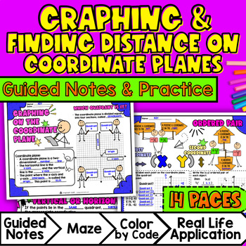Preview of Coordinate Graphing Guided Notes | Four Quadrants, Distance on Coordinate Planes