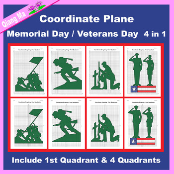 Preview of Memorial Day / Veterans Day Coordinate Plane Graphing: Soldier 4 in 1