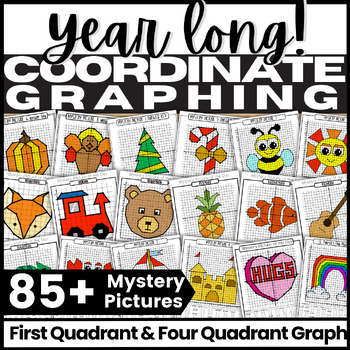Preview of Coordinate Graphing Mystery Picture Bundle Fall Winter Spring Summer and more!