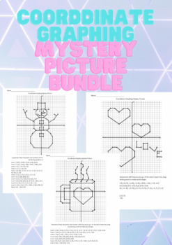 Preview of Coordinate Graphing Mystery Pictures Bundle: Winter Theme; Math, ordered pairs