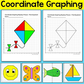 Preview of Coordinate Graphing Ordered Pairs Mystery Pictures: Bird, Butterfly, Fish etc