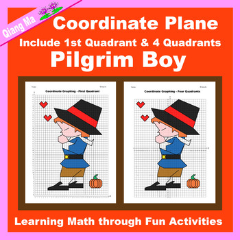 Preview of Thanksgiving Coordinate Plane Graphing Picture: Pilgrim Boy