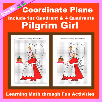 Preview of Thanksgiving Coordinate Plane Graphing Picture: Pilgrim Girl
