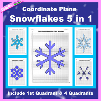 Preview of Winter Coordinate Plane Graphing Picture: Snowflakes Bundle 5 in 1