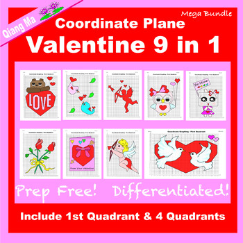 Preview of Valentine Coordinate Plane Graphing Picture: Valentine Mega Bundle 9 in 1