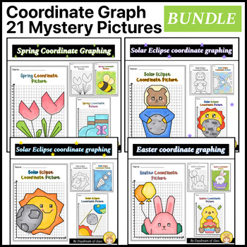 Preview of Coordinate Graphing Pictures Bundle : Solar Eclipse 2024 & Spring & Easter Math