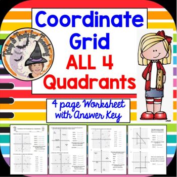 Preview of Coordinate Grid ALL 4 Quadrants Worksheet Answer KEY Smartboard Graphing