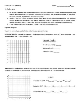 Preview of Coordinate Grid Battleship - Quadrant 1