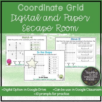Preview of Coordinate Grid Digital and Paper Escape Room (4 Quadrants) | Distance Learning