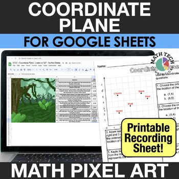 Preview of Coordinate Plane 5th Grade Digital Math Pixel Art Center Review 5.G.2