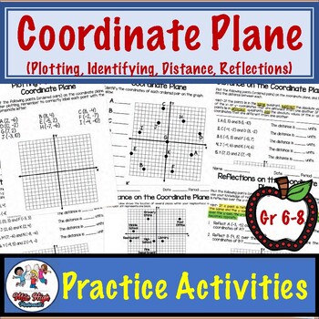 Preview of Coordinate Plane Activity Worksheets (Graphing/Identifying/Distance/Reflections)