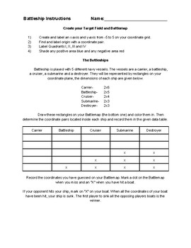 Preview of Coordinate Plane Battleship