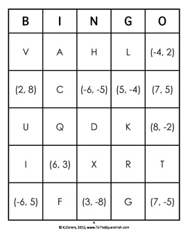 Coordinate Plane Bingo by To the Square Inch- Kate Bing Coners | TpT