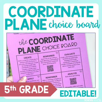 Preview of Coordinate Plane 5th Grade Math Choice Board - Editable Extension Activities