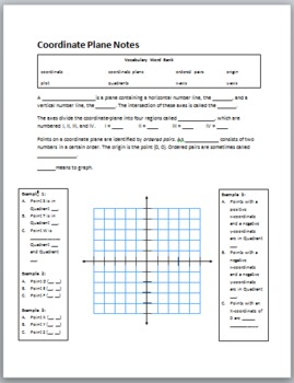 Preview of Coordinate Plane Cloze Notes for Students