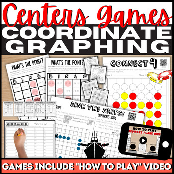 Preview of Coordinate Plane Graphing Battleship, Connect 4, BINGO, & Scramble Centers Games