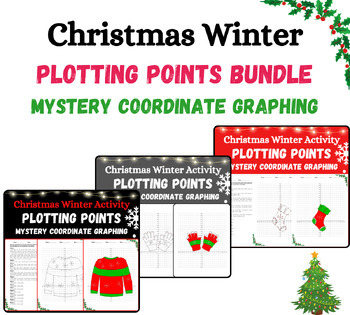 Preview of Coordinate Plane Graphing Plotting Points Bundle - Christmas Mystery Pictures