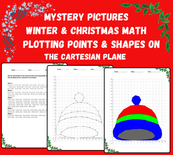 Preview of Coordinate Plane Graphing Plotting Points - Christmas, Winter Mystery Pictures