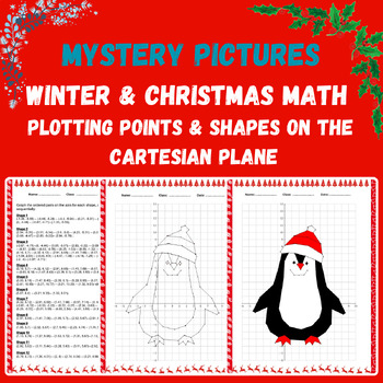 Preview of Coordinate Plane Graphing Plotting Points - Winter, Christmas Mystery Pictures