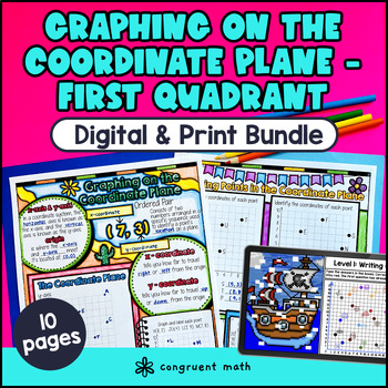 Preview of Coordinate Plane Quadrant 1 Graphing Guided Notes & Pixel Art | 5th Grade CCSS