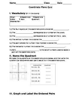 Preview of Coordinate Plane Quiz