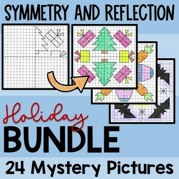 Preview of Coordinate Plane Graphing Symmetry and Reflection Math Holiday BUNDLE