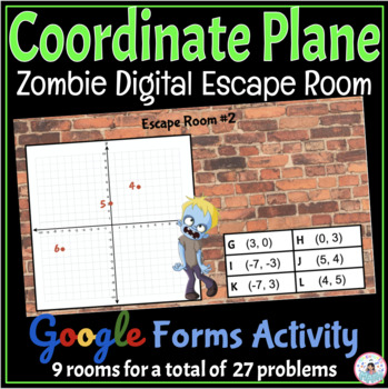 Preview of Coordinate Plane Zombie Digital Math Escape Room - Google
