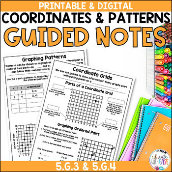 Preview of Coordinate System Graphing Ordered Pairs Numerical Patterns Guided Math Notes