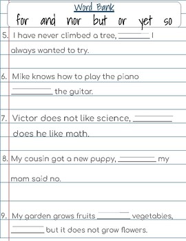 Coordinating Conjunction Function Worksheets by Ainsley Wissler | TPT