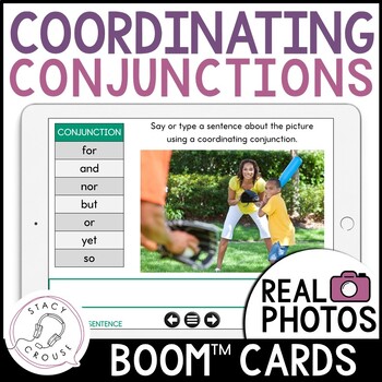 Preview of Coordinating Conjunctions Speech Therapy BOOM™ CARDS Compound Sentences